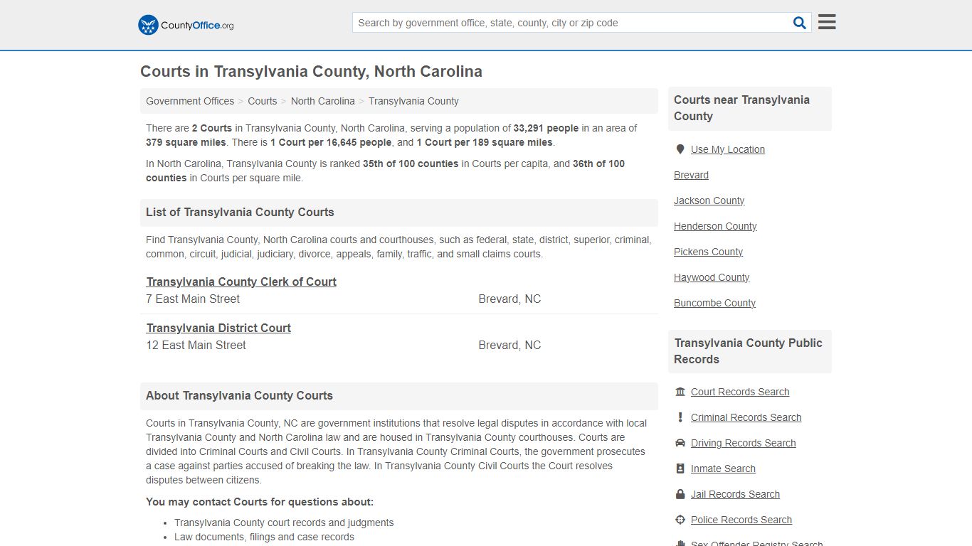 Courts - Transylvania County, NC (Court Records & Calendars)